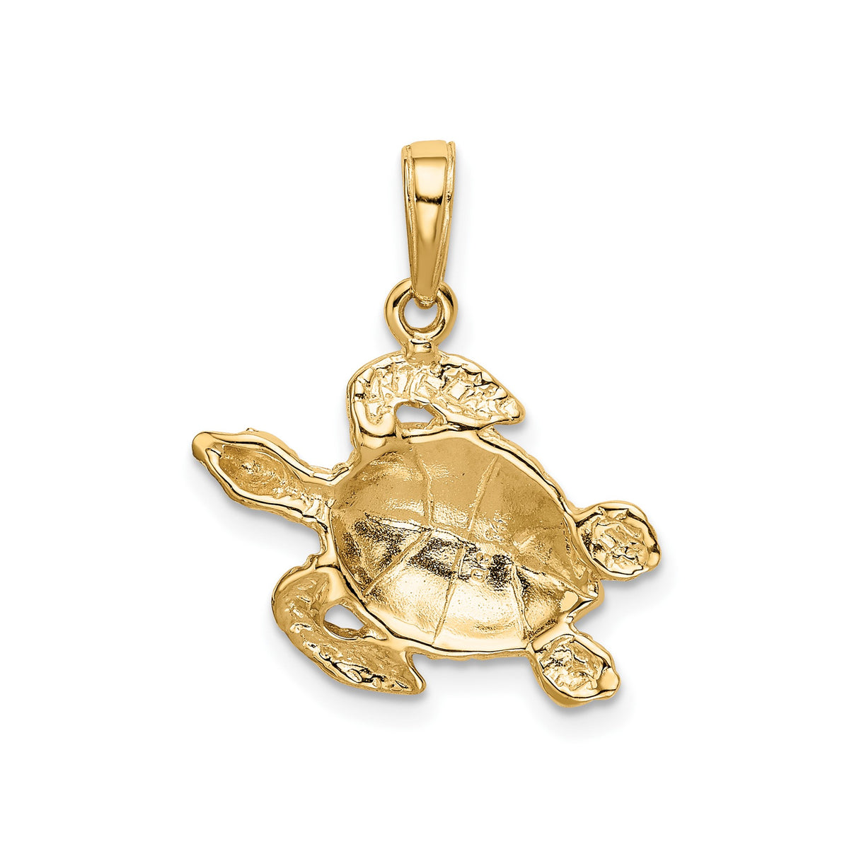 14k Yellow Gold Sea Turtle Pendant with Textured Shell and Detailed Flippers