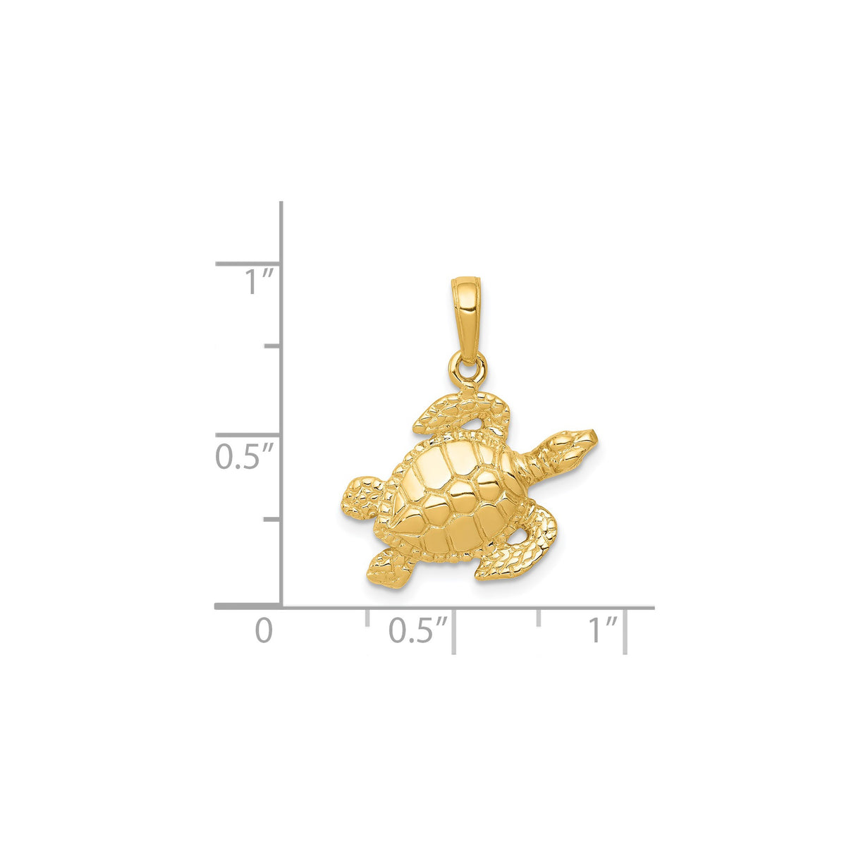 14k Yellow Gold Sea Turtle Pendant with Textured Shell and Detailed Flippers