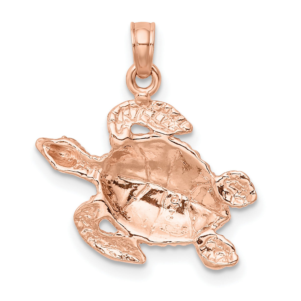 14k Rose Gold Sea Turtle Pendant with Textured Design, Nautical Ocean Theme Charm