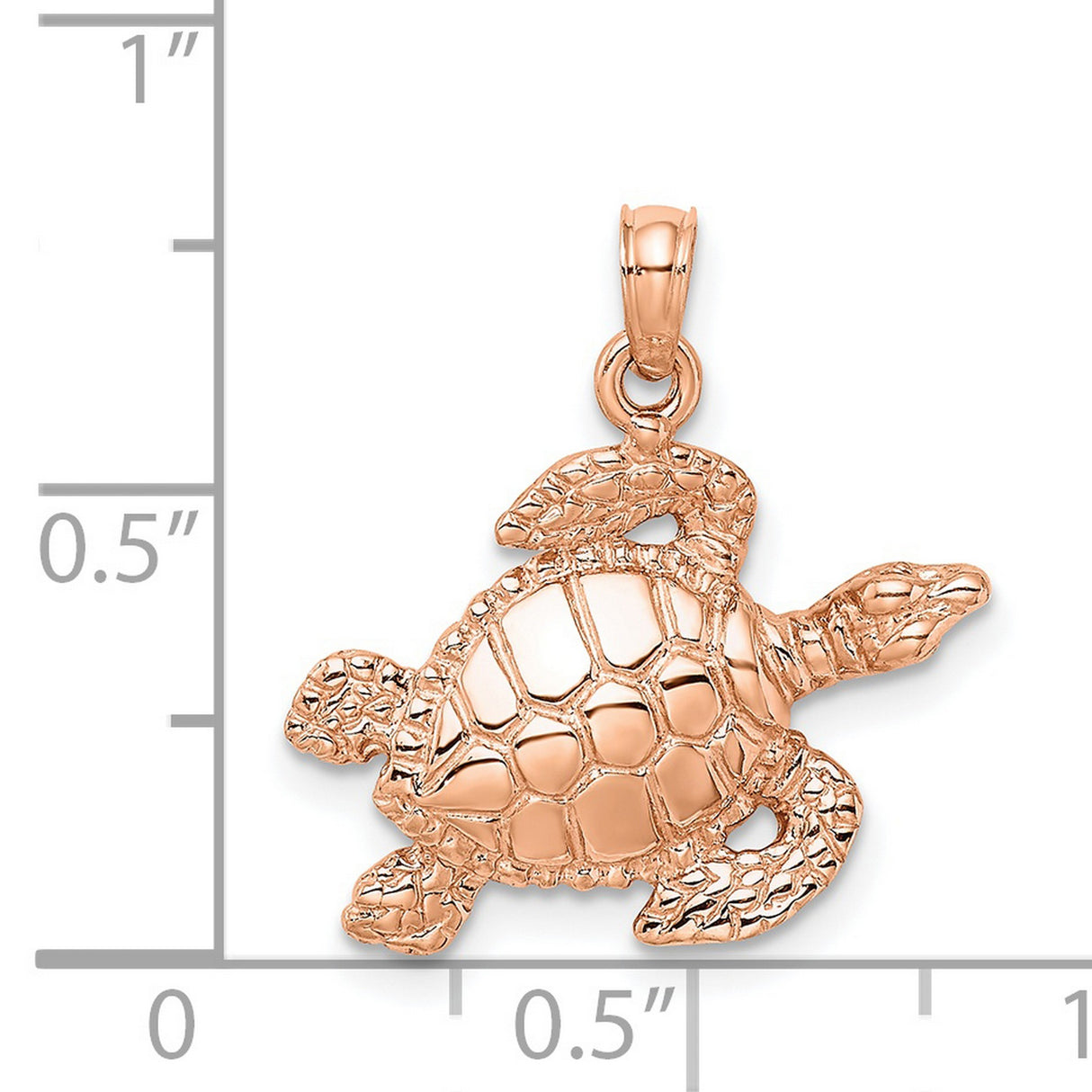 14k Rose Gold Sea Turtle Pendant with Textured Design, Nautical Ocean Theme Charm