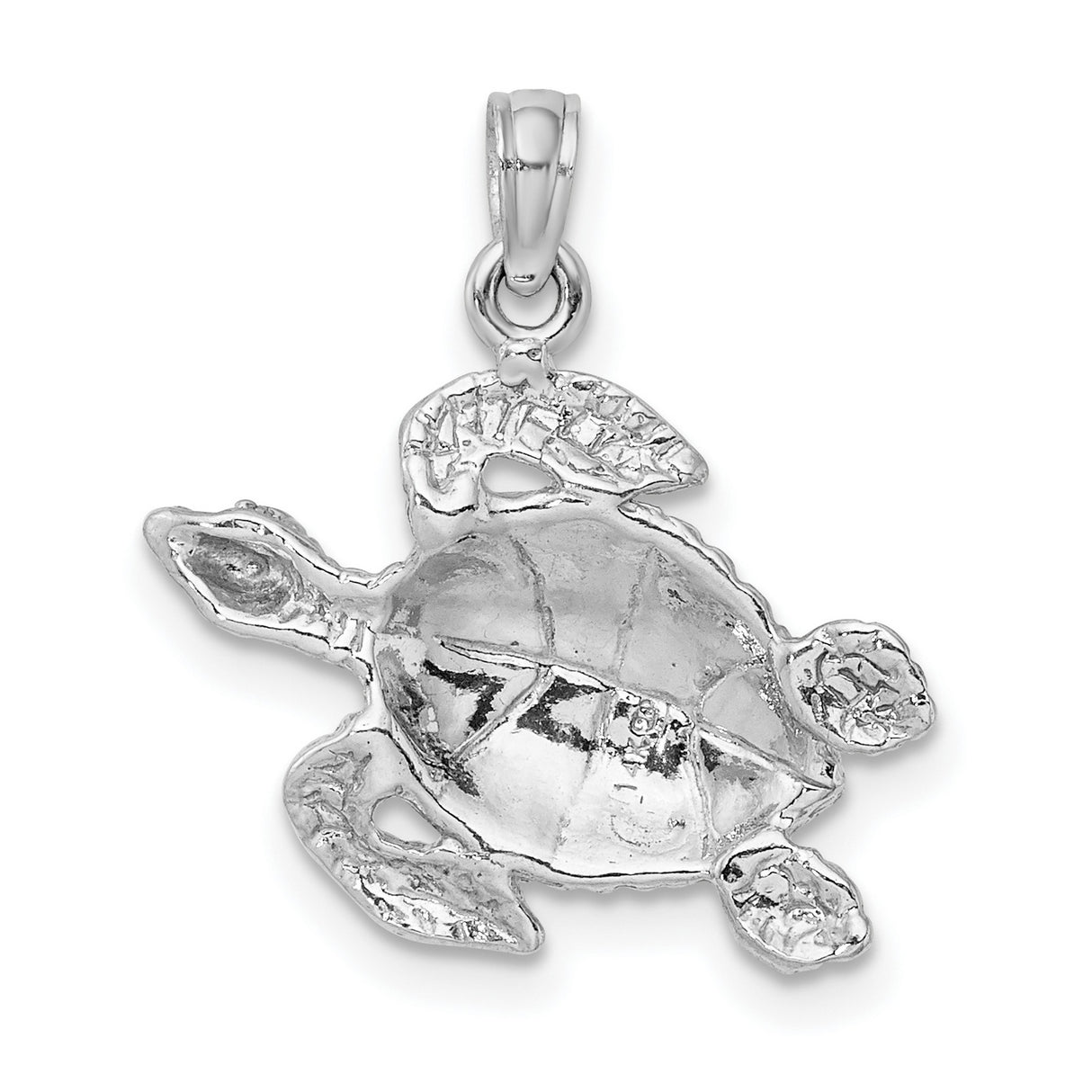 14k White Gold Sea Turtle Pendant with Detailed Flippers and Textured Shell
