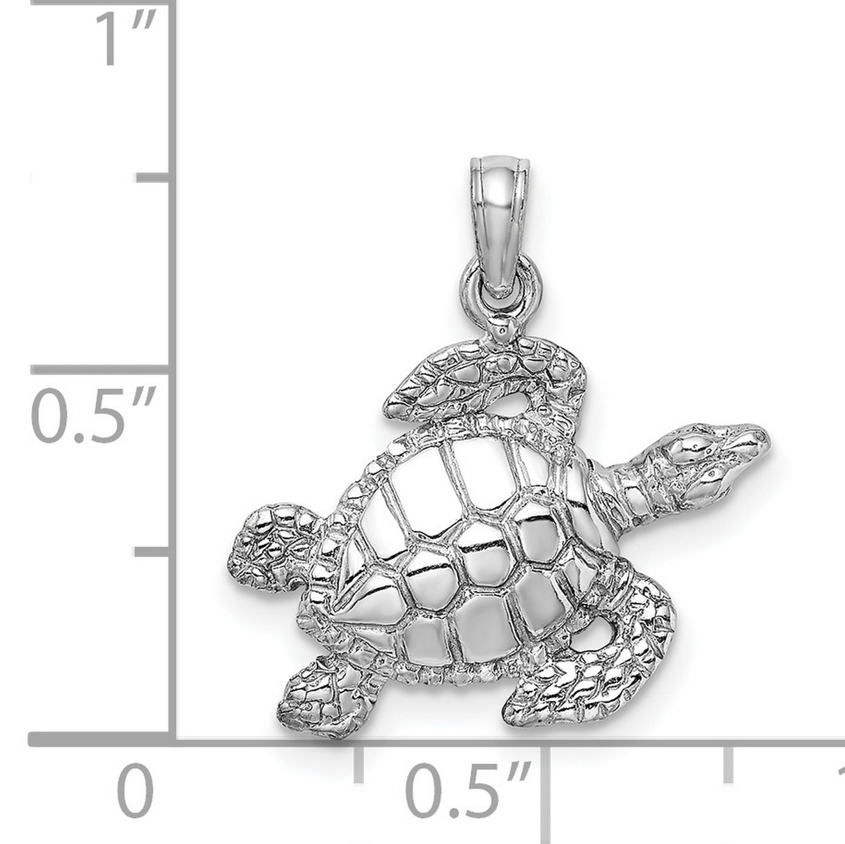 14k White Gold Sea Turtle Pendant with Detailed Flippers and Textured Shell