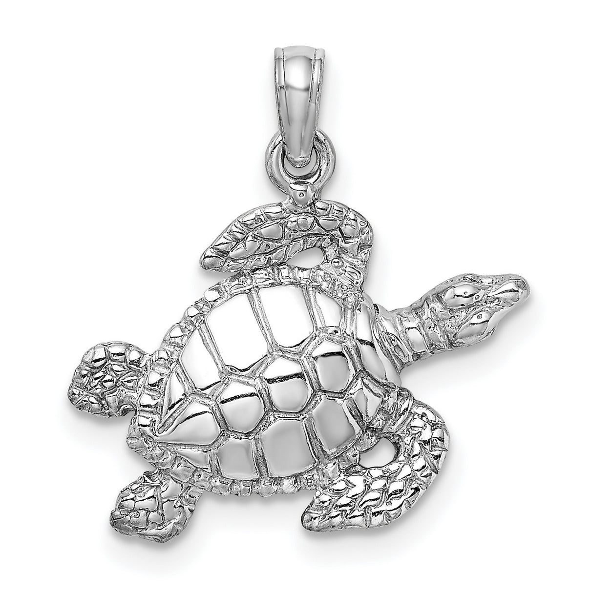 14k White Gold Sea Turtle Pendant with Detailed Flippers and Textured Shell