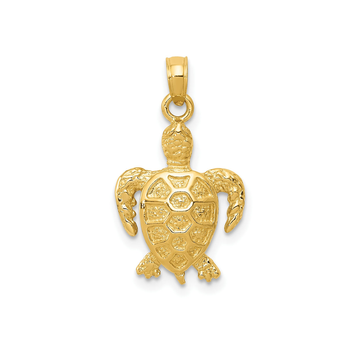 14k Yellow Gold Sea Turtle Pendant with Detailed Shell Design, Ocean Symbol Jewelry for Men or Women