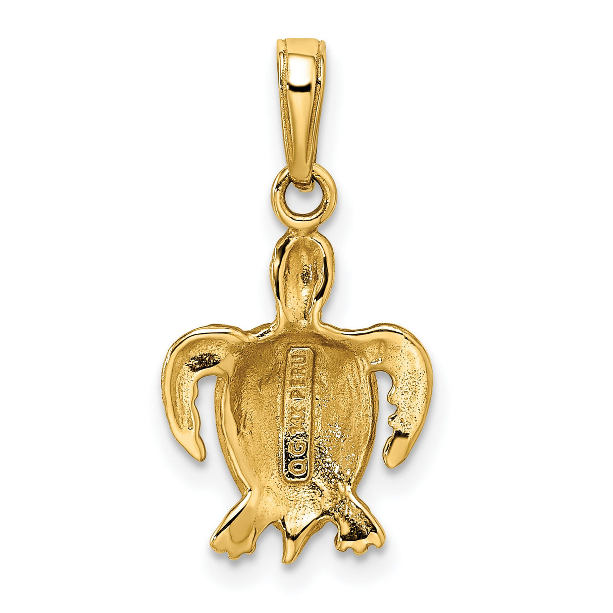 14k Yellow Gold Sea Turtle Pendant with Green Enamel Shell, Nautical Marine Animal Design