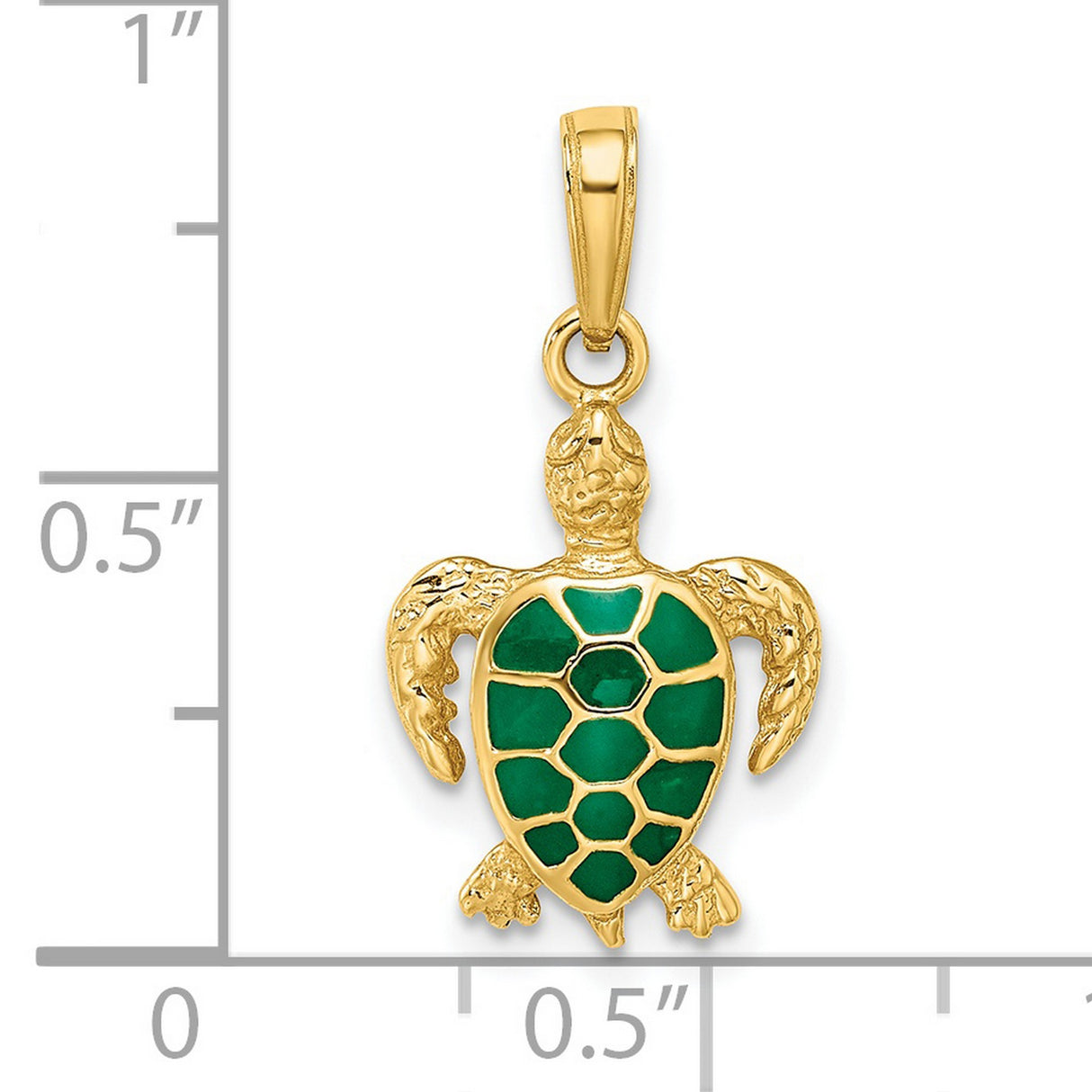 14k Yellow Gold Sea Turtle Pendant with Green Enamel Shell, Nautical Marine Animal Design
