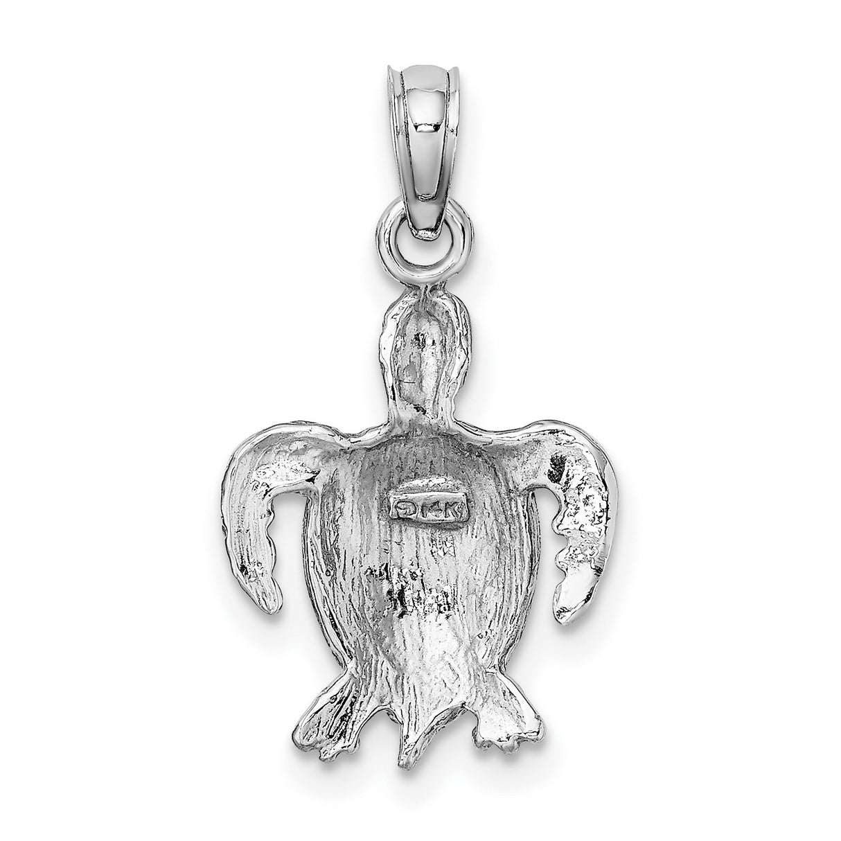 14k White Gold Sea Turtle Pendant, Textured Ocean Animal Design, Nature-Inspired Jewelry