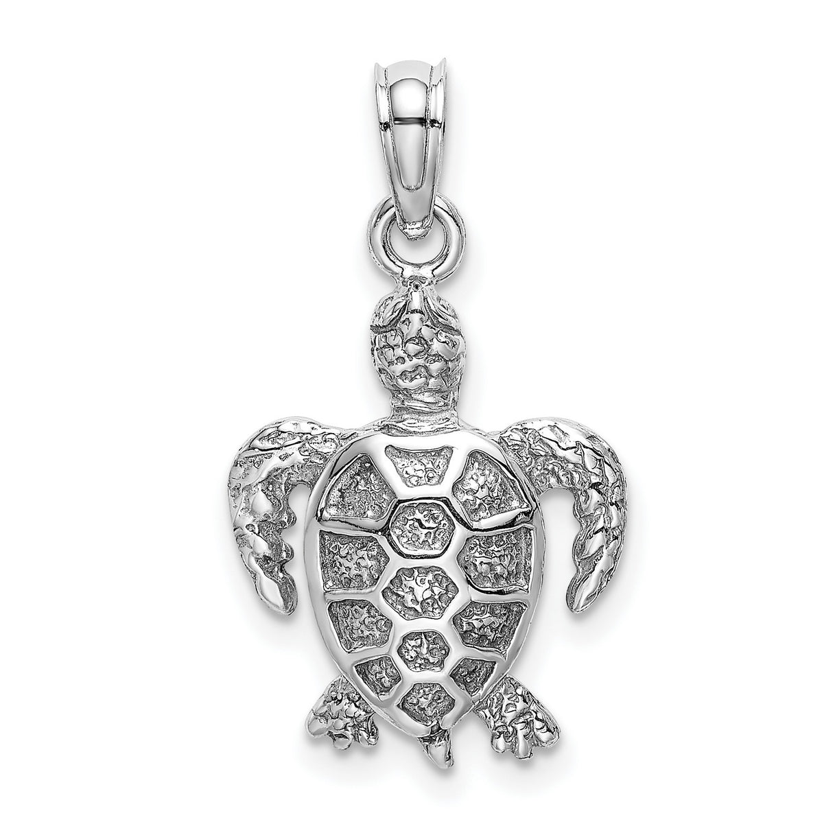 14k White Gold Sea Turtle Pendant, Textured Ocean Animal Design, Nature-Inspired Jewelry