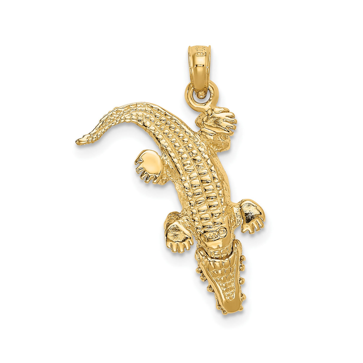 14k Yellow Gold Alligator Pendant with Detailed Crocodile Design, Animal Totem Symbol