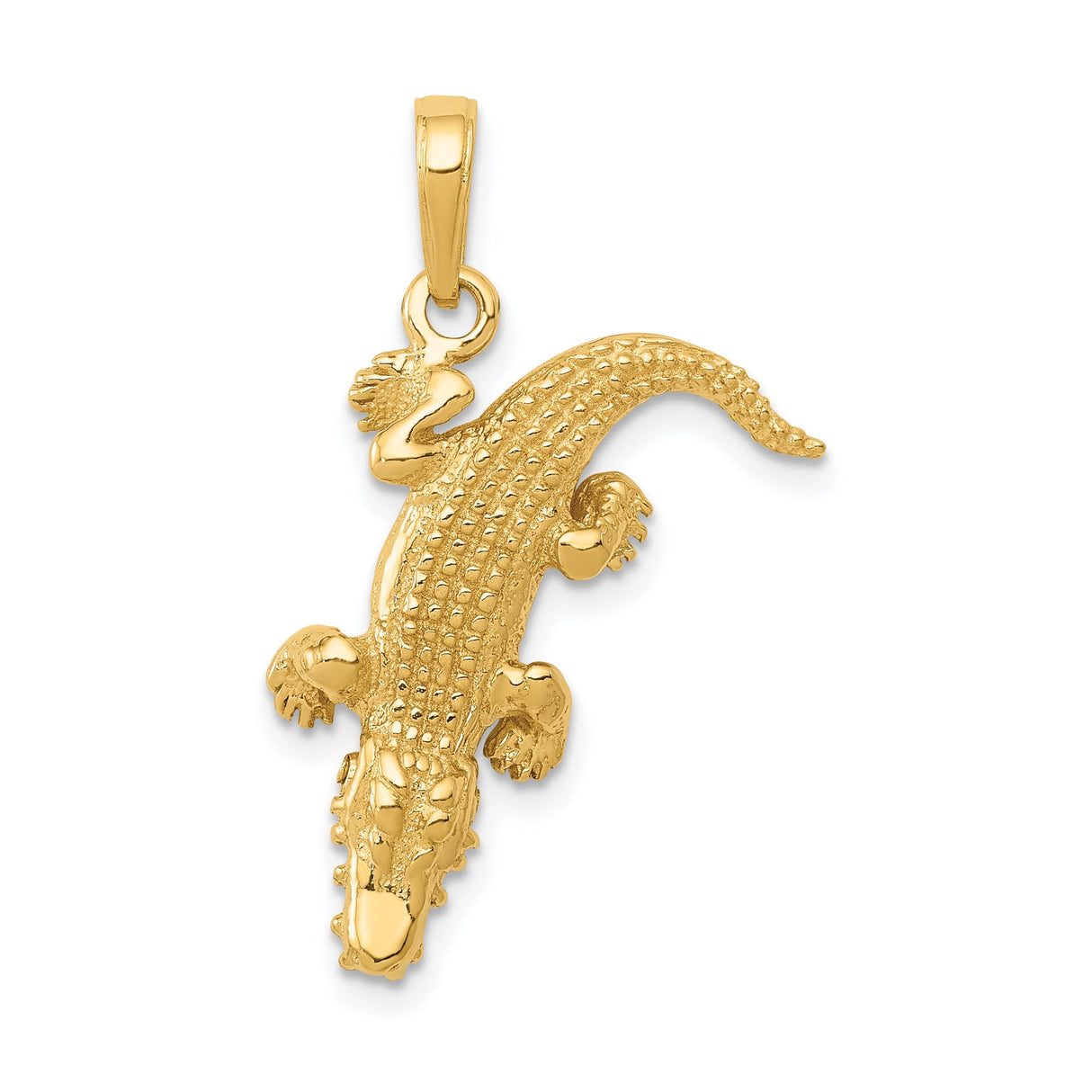 14k Yellow Gold Alligator Pendant with Detailed Crocodile Design, Animal Totem Symbol