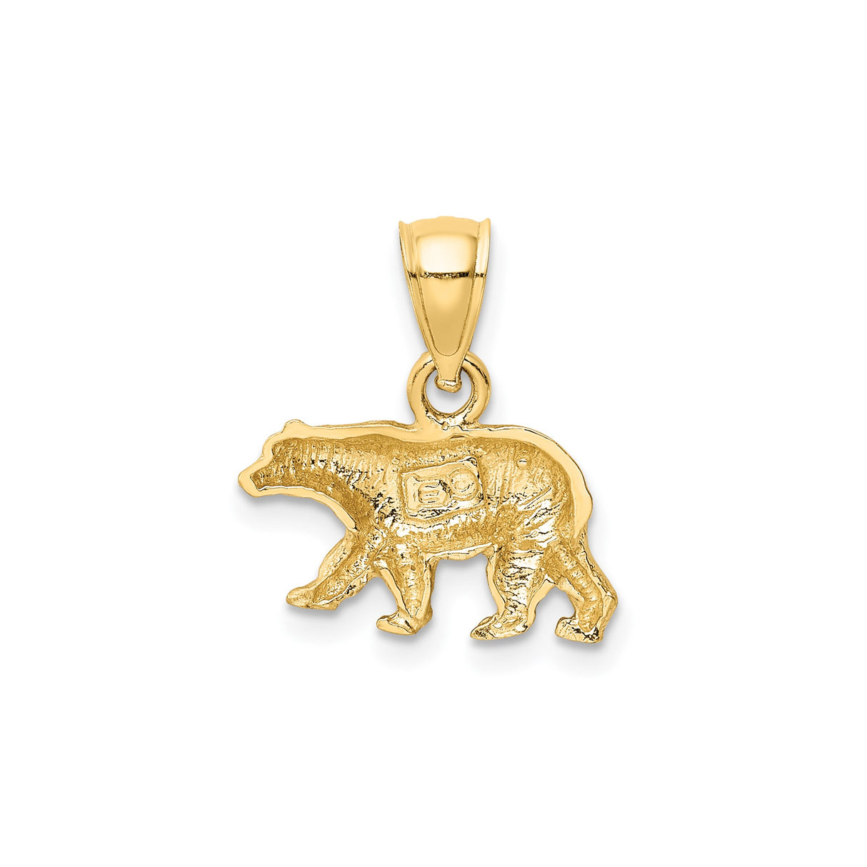 14k Yellow Gold Walking Bear Pendant, Textured Animal Totem Charm, Nature-Inspired Jewelry
