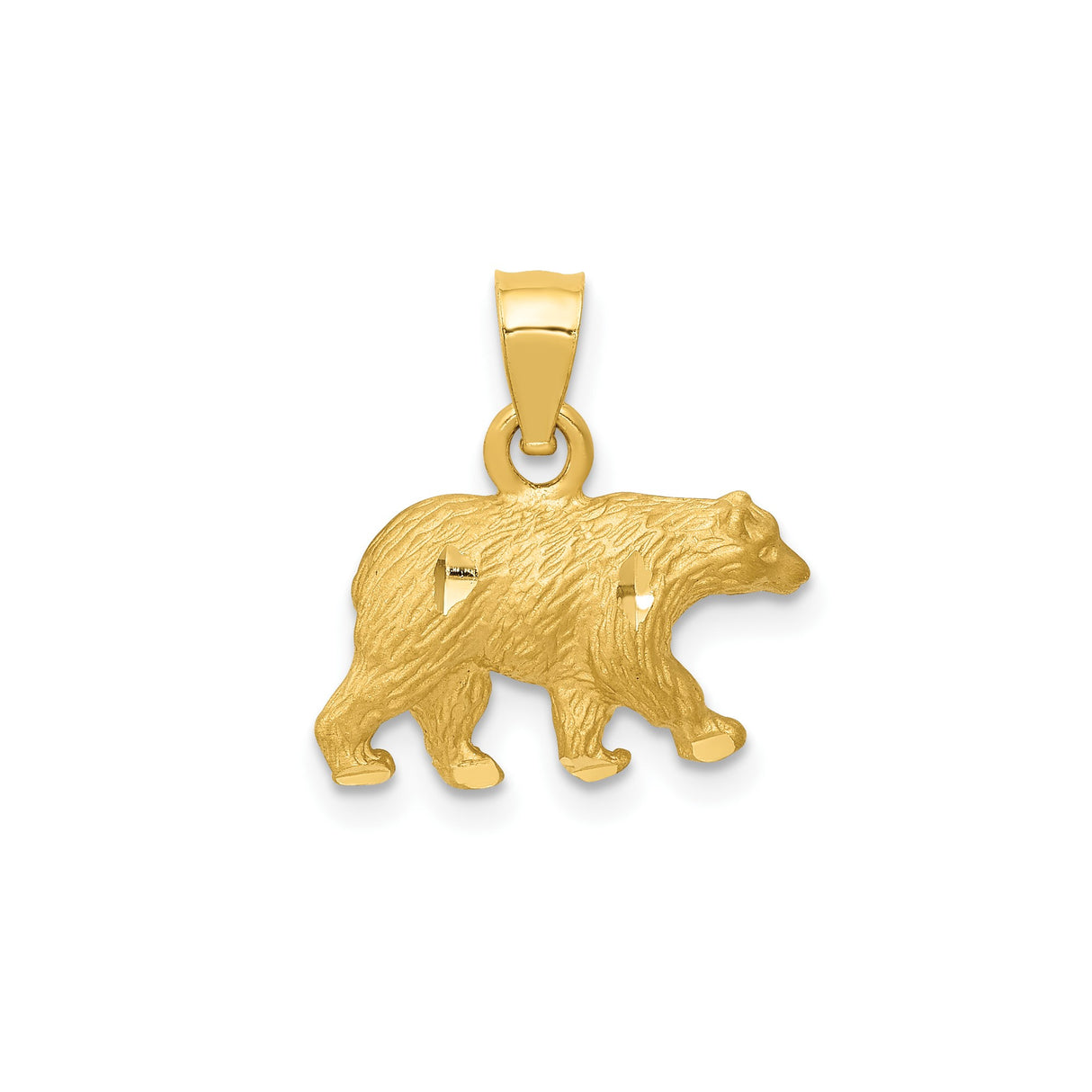 14k Yellow Gold Walking Bear Pendant, Textured Animal Totem Charm, Nature-Inspired Jewelry