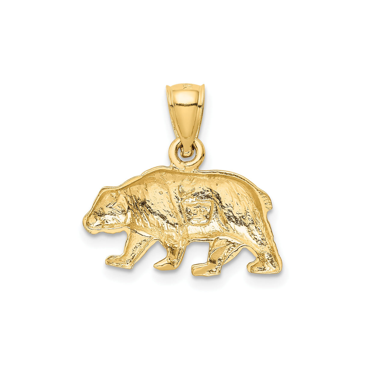 14k Yellow Gold Walking Bear Pendant, Realistic Wildlife Animal Design for Men or Unisex