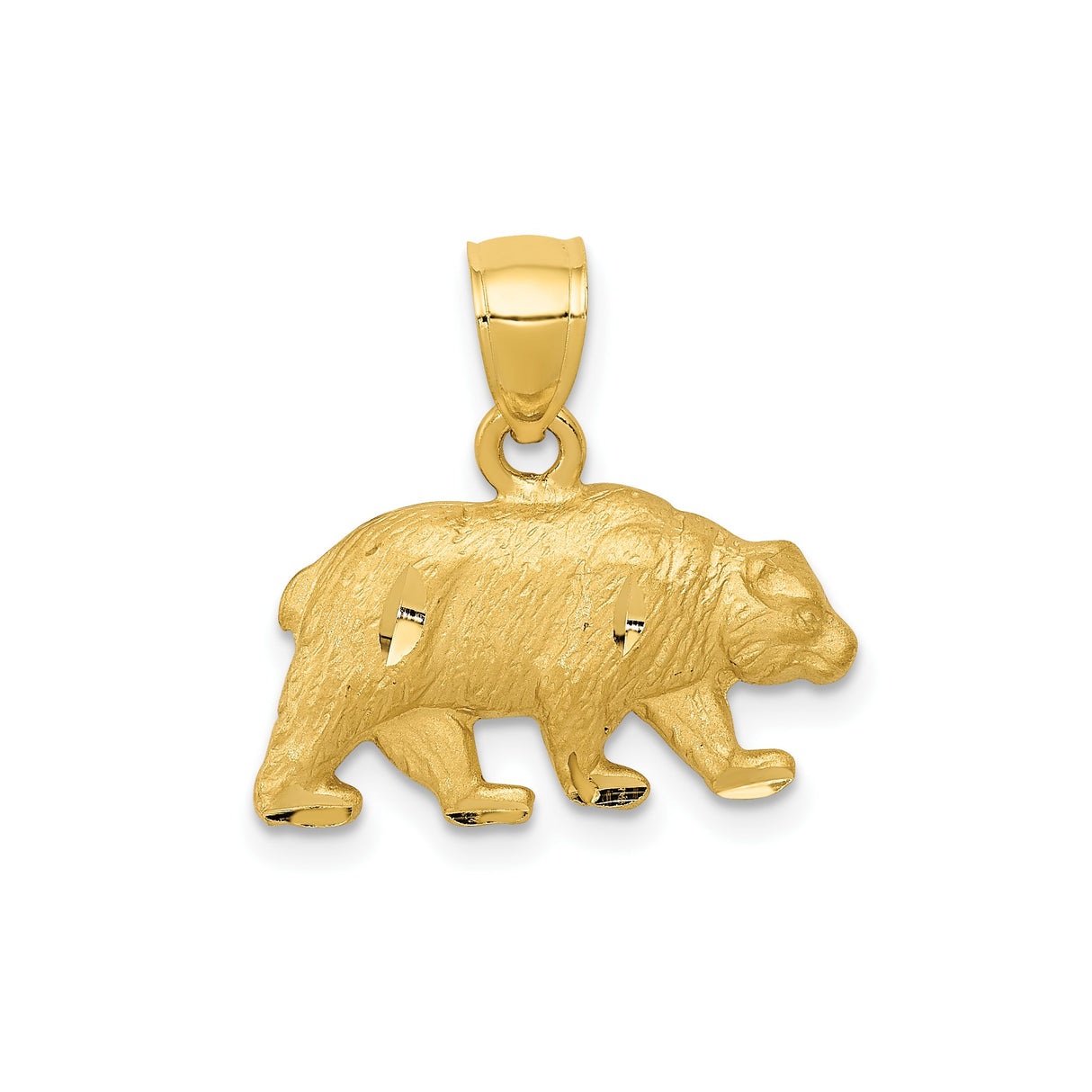 14k Yellow Gold Walking Bear Pendant, Realistic Wildlife Animal Design for Men or Unisex