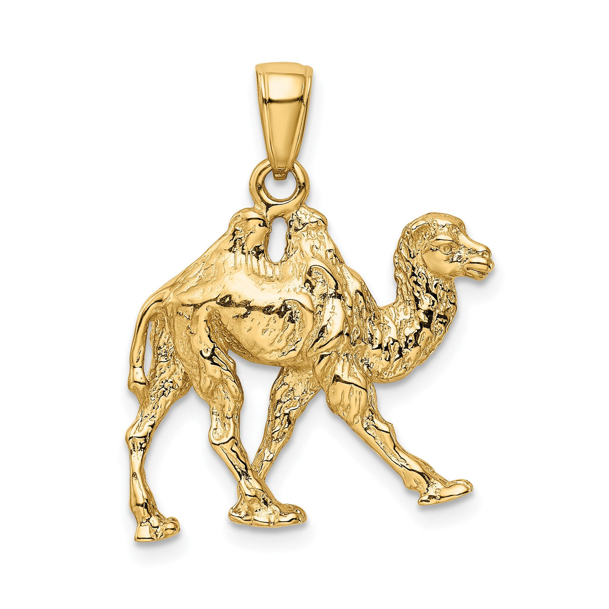 14k Yellow Gold Camel Pendant, Dromedary Charm Symbolizing Endurance and Travel