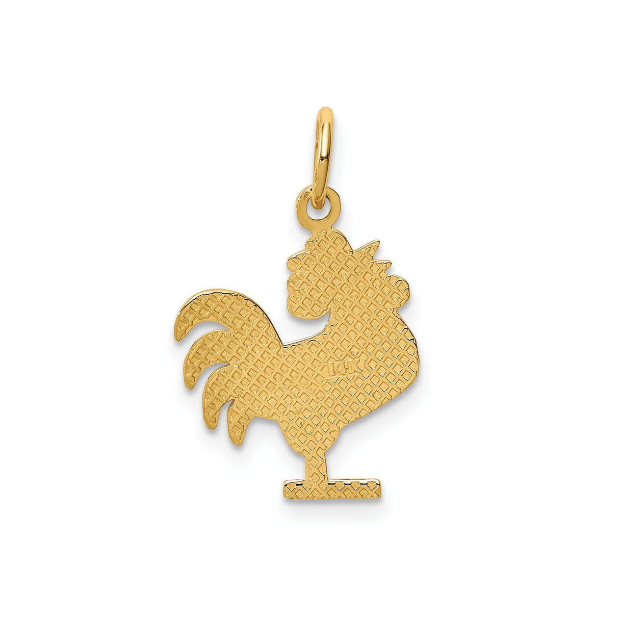 14k Yellow Gold Rooster Pendant, Cutout Animal Symbol with Detailed Design, Unisex Jewelry Charm