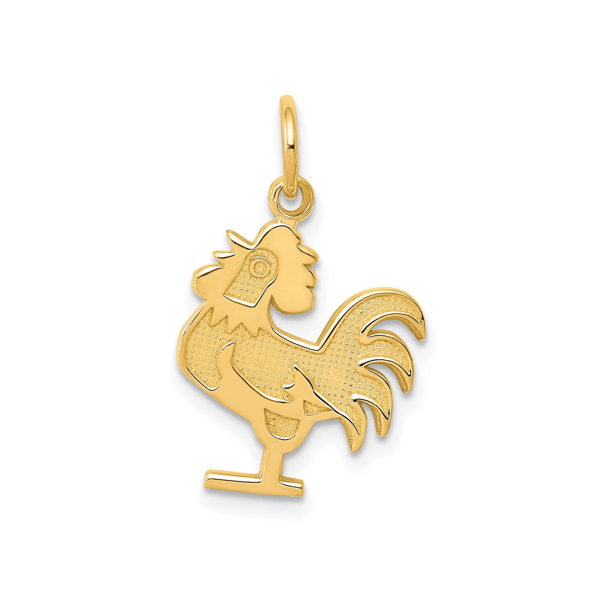 14k Yellow Gold Rooster Pendant, Cutout Animal Symbol with Detailed Design, Unisex Jewelry Charm