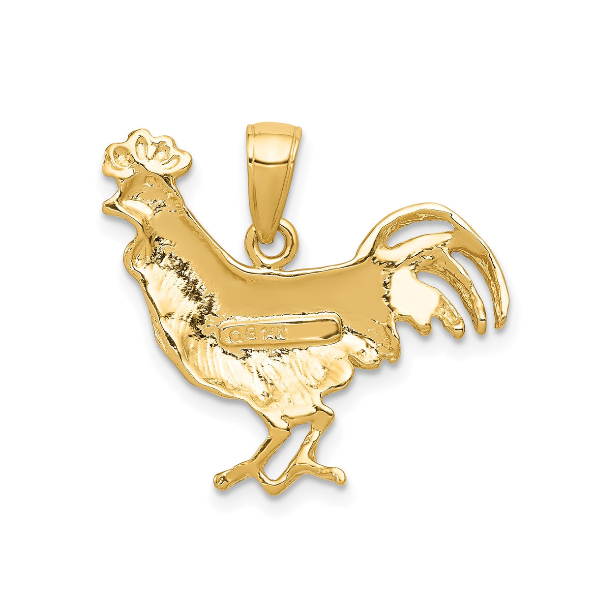 14k Yellow Gold Rooster Pendant, Zodiac Animal Charm for Women or Unisex