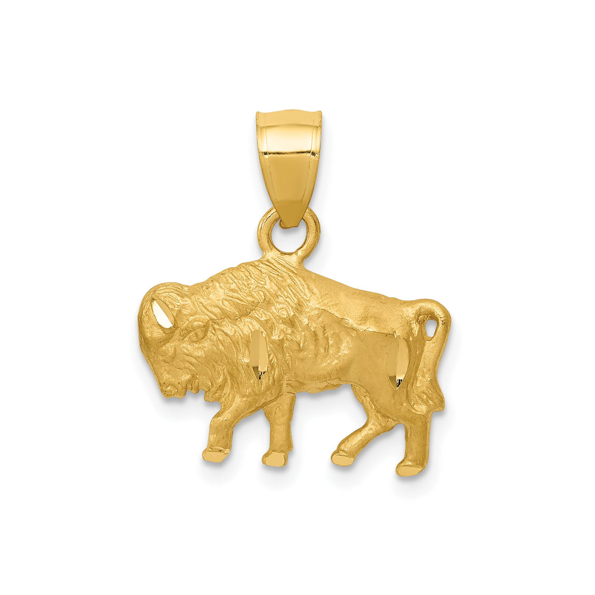 14k Yellow Gold Buffalo Pendant, American Bison Totem with Western and Native Spirit Style