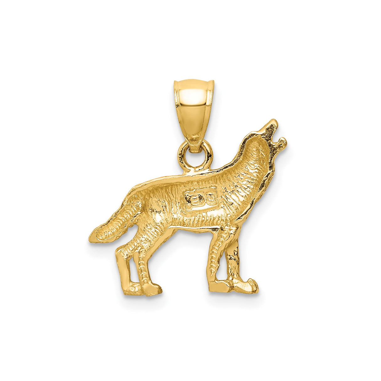 14k Yellow Gold Howling Wolf Pendant, Textured Wilderness Theme for Men or Unisex Wear