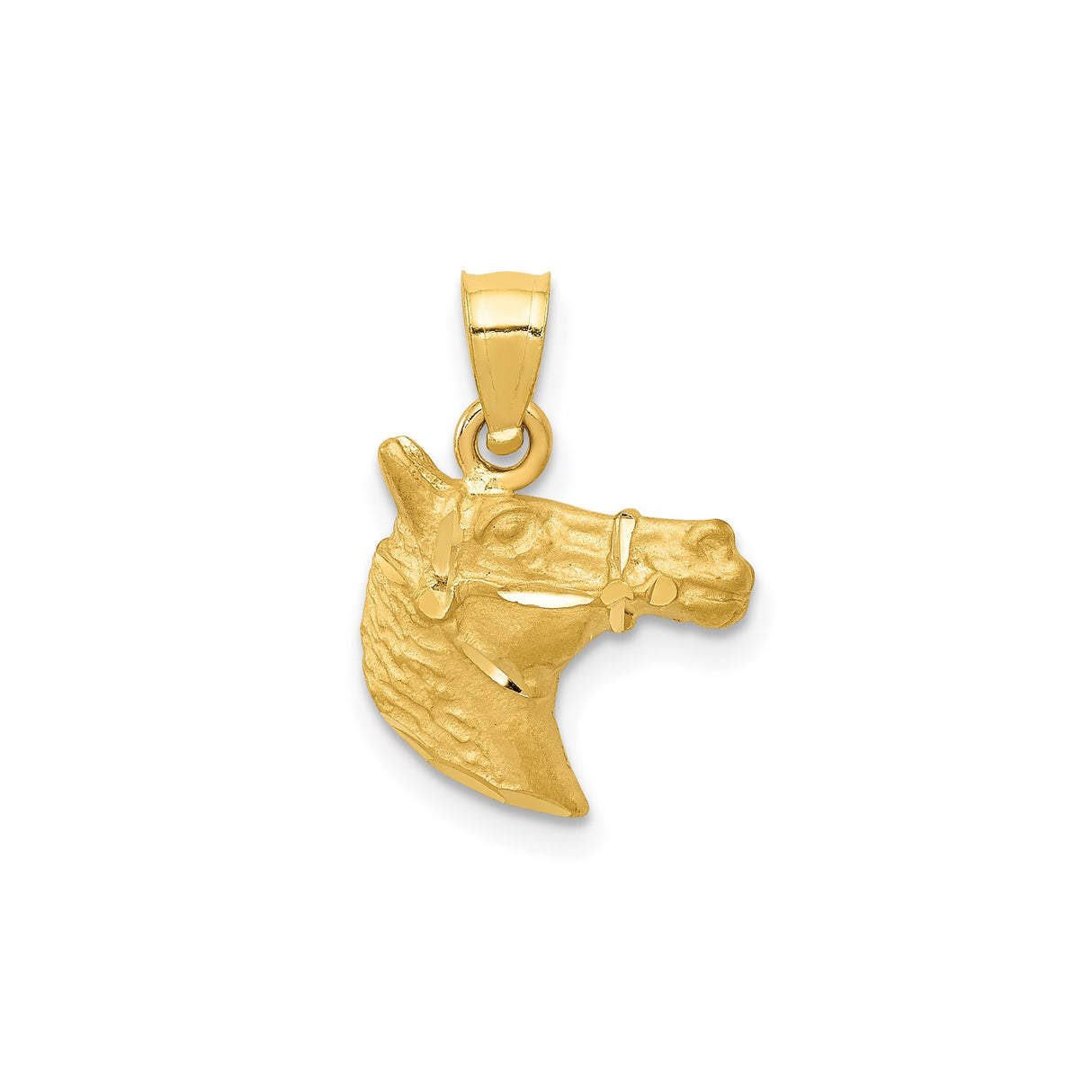 14k Yellow Gold Horse Head Pendant with Bridle Detail, Western Equestrian Style Charm