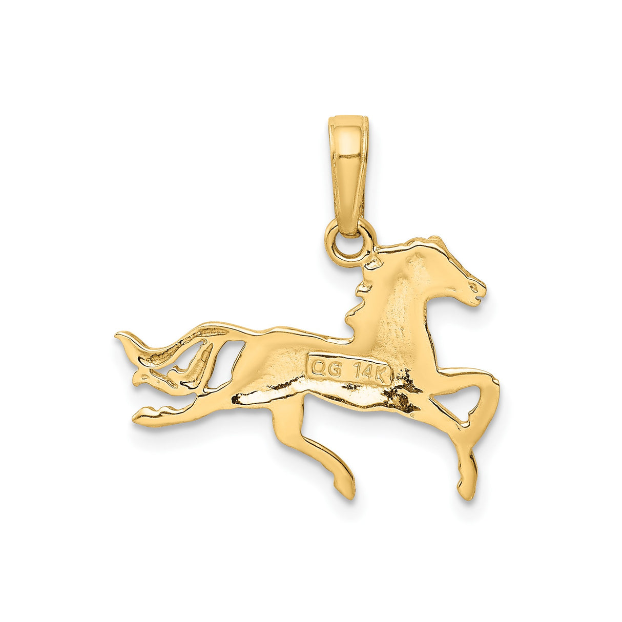 14k Yellow Gold Running Horse Pendant, Polished Equine Charm with Graceful Mane for Women or Unisex