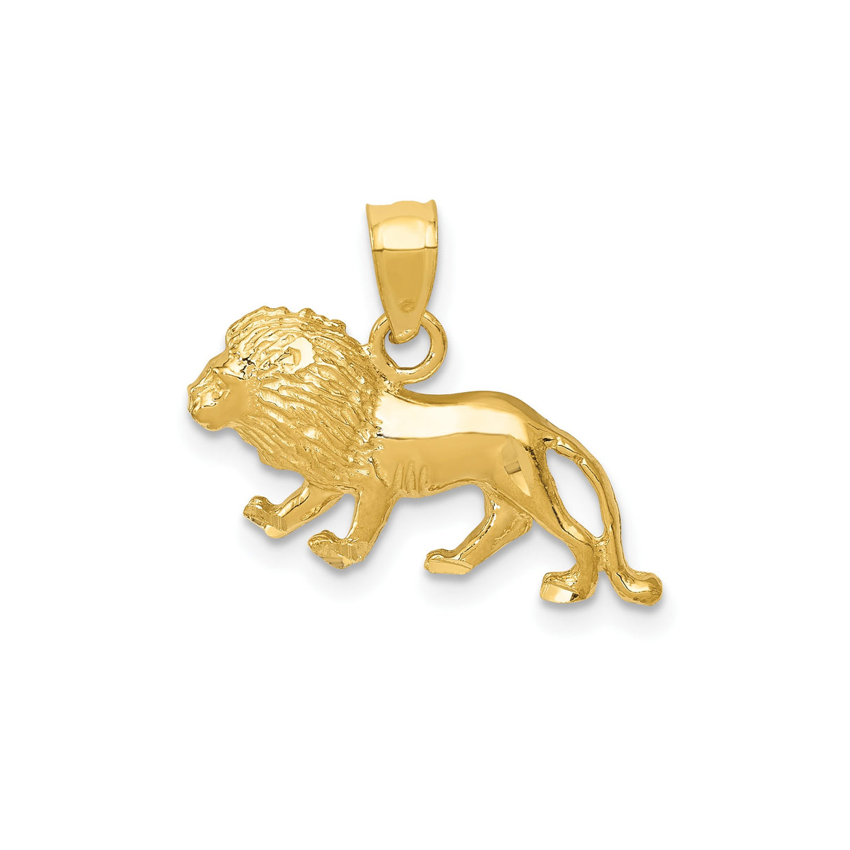 14k Yellow Gold Lion Pendant, Detailed Walking Lion Symbol, Strength and Courage Theme