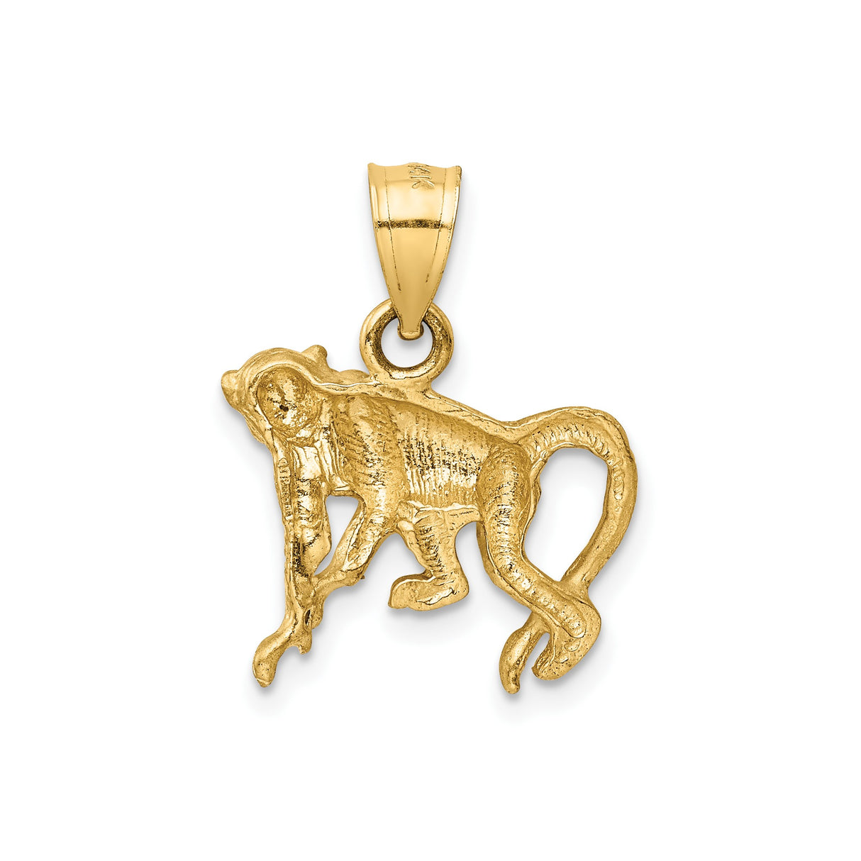 14k Yellow Gold Monkey Pendant with Polished and Textured Finish, Zodiac Animal Design