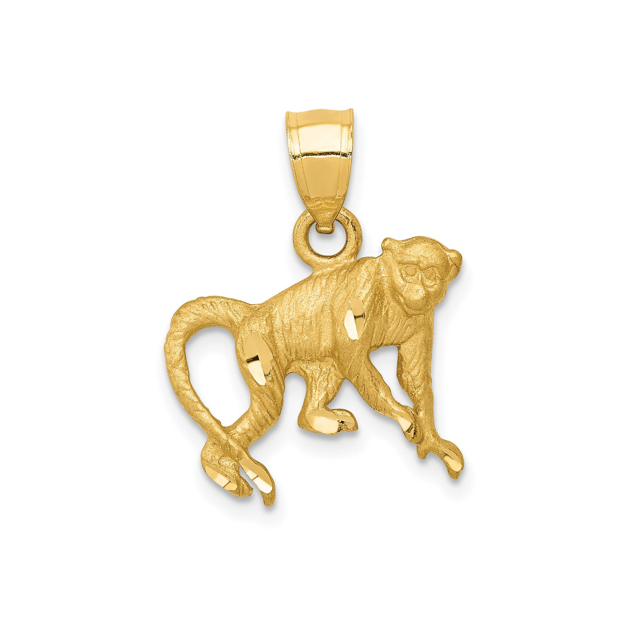 14k Yellow Gold Monkey Pendant with Polished and Textured Finish, Zodiac Animal Design