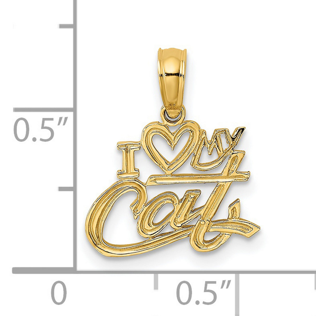 14k Yellow Gold Cat Pendant with Heart Symbol, Playful Script Font, Unisex Pet Lover Charm