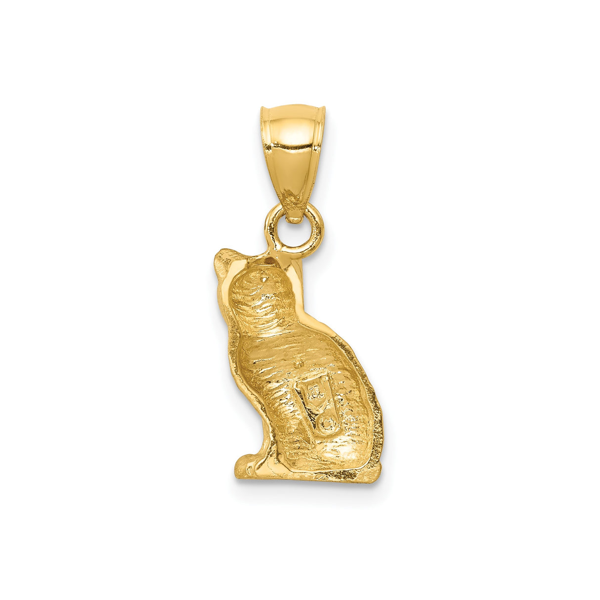 14k Yellow Gold Cat Pendant, Detailed Sitting Feline Charm for Women