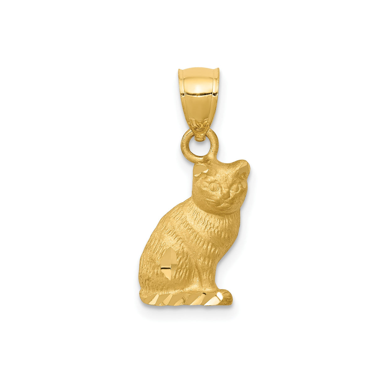 14k Yellow Gold Cat Pendant, Detailed Sitting Feline Charm for Women