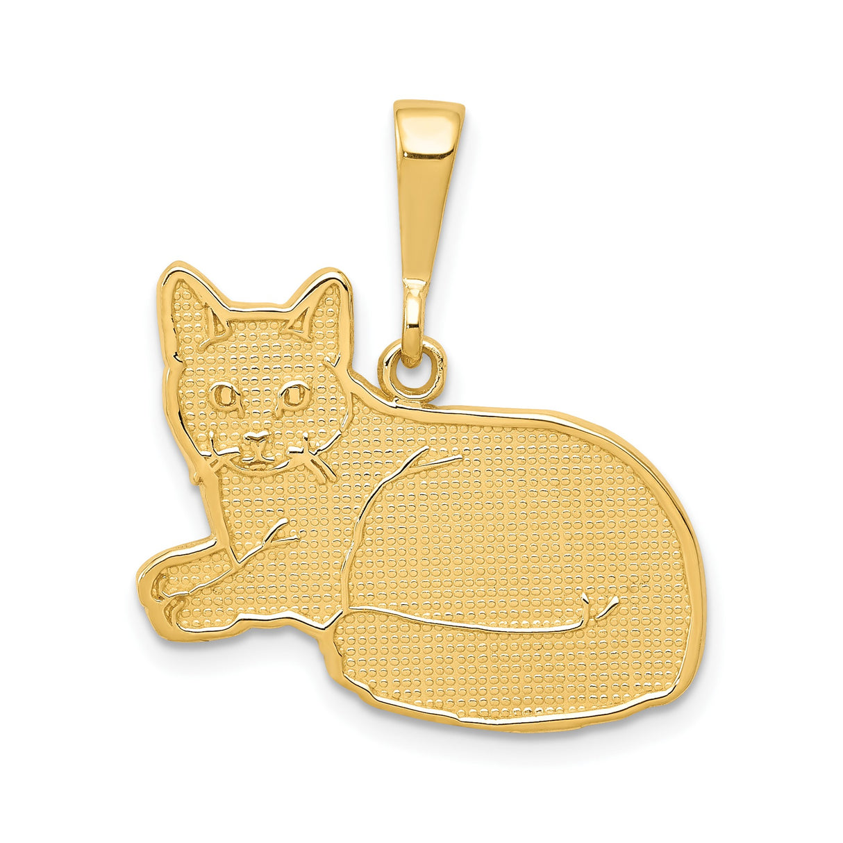 14k Yellow Gold Cat Pendant with Lounging Feline Outline, Dainty Animal Charm for Women