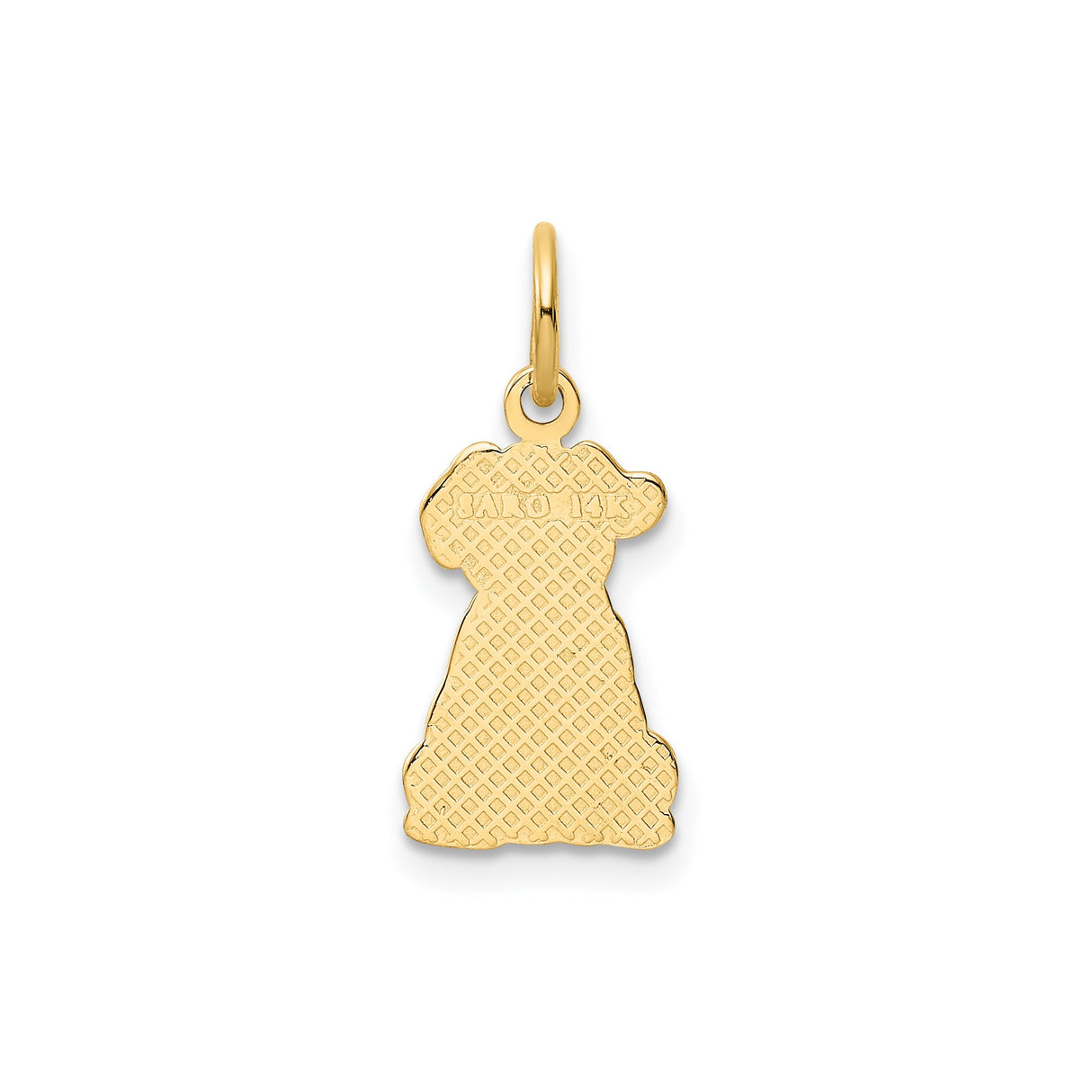 14k Yellow Gold Dog Pendant with Textured Cartoon Puppy and Bow Design