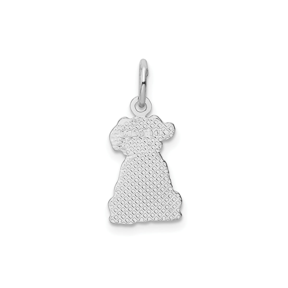 14k White Gold Dog Charm Pendant with Bow Tie Detail, Sitting Puppy Design