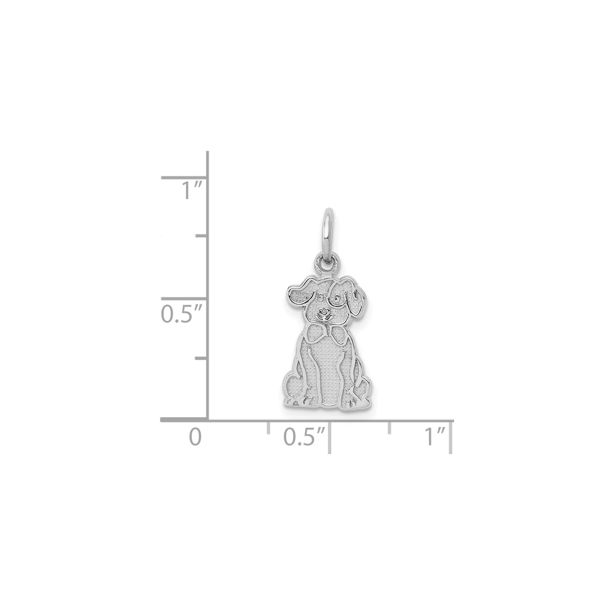 14k White Gold Dog Charm Pendant with Bow Tie Detail, Sitting Puppy Design