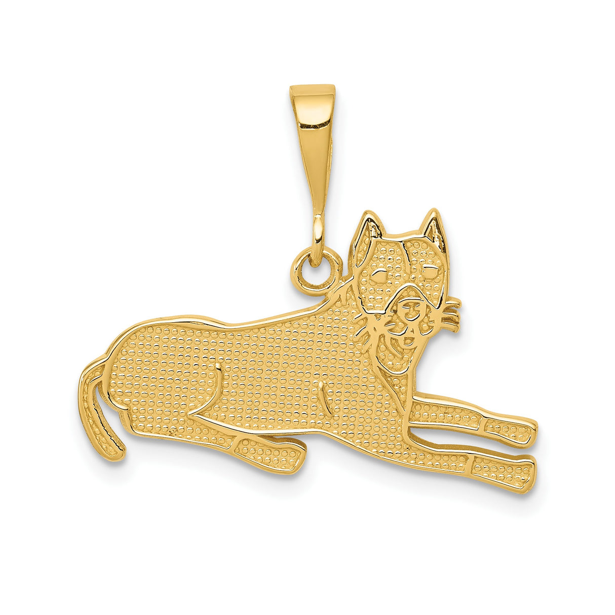 14k Yellow Gold Laying Dog Pendant, Textured Animal Charm for Women or Unisex Wearers