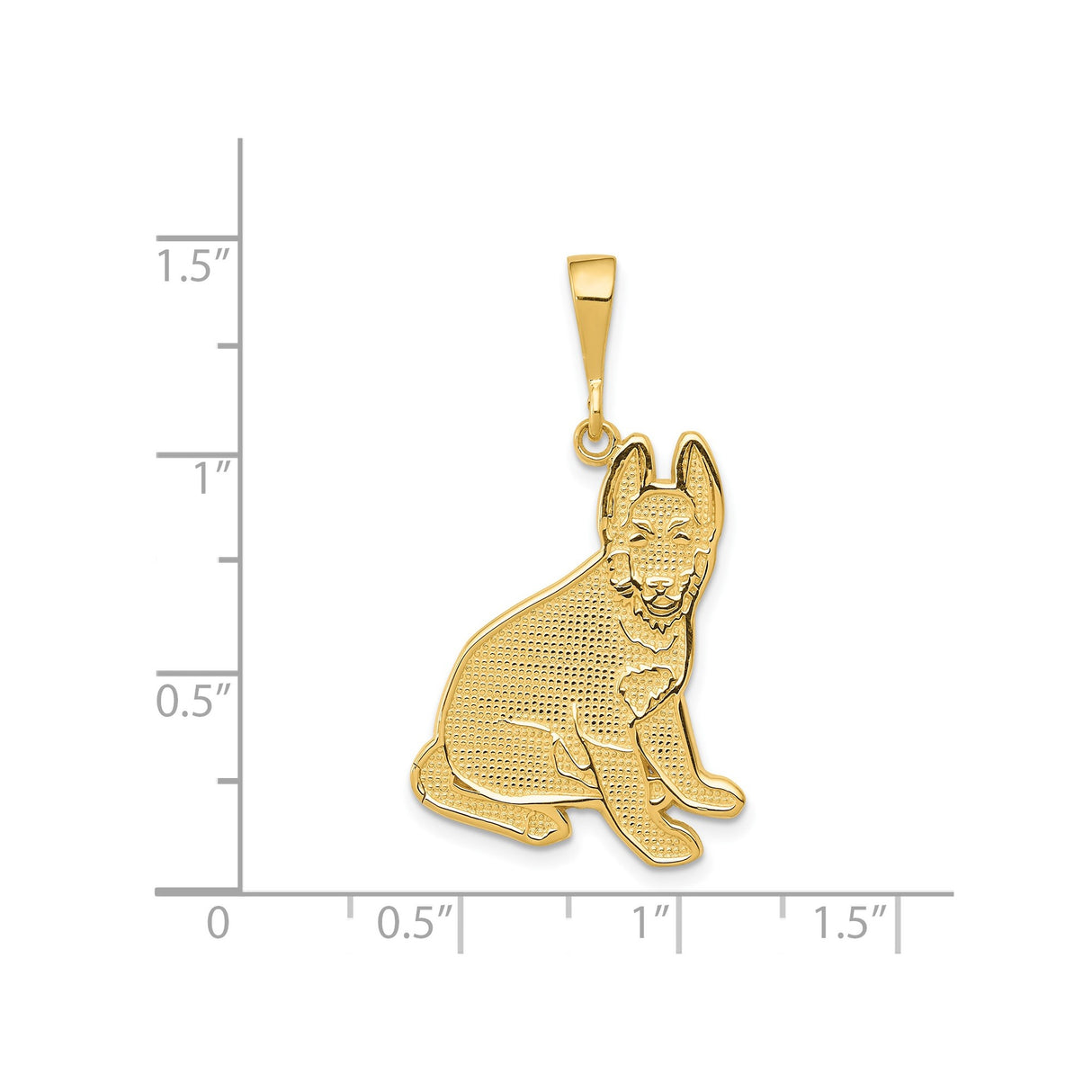 14k Yellow Gold German Shepherd Pendant, Realistic Sitting Dog Charm, Pet Memorial Jewelry