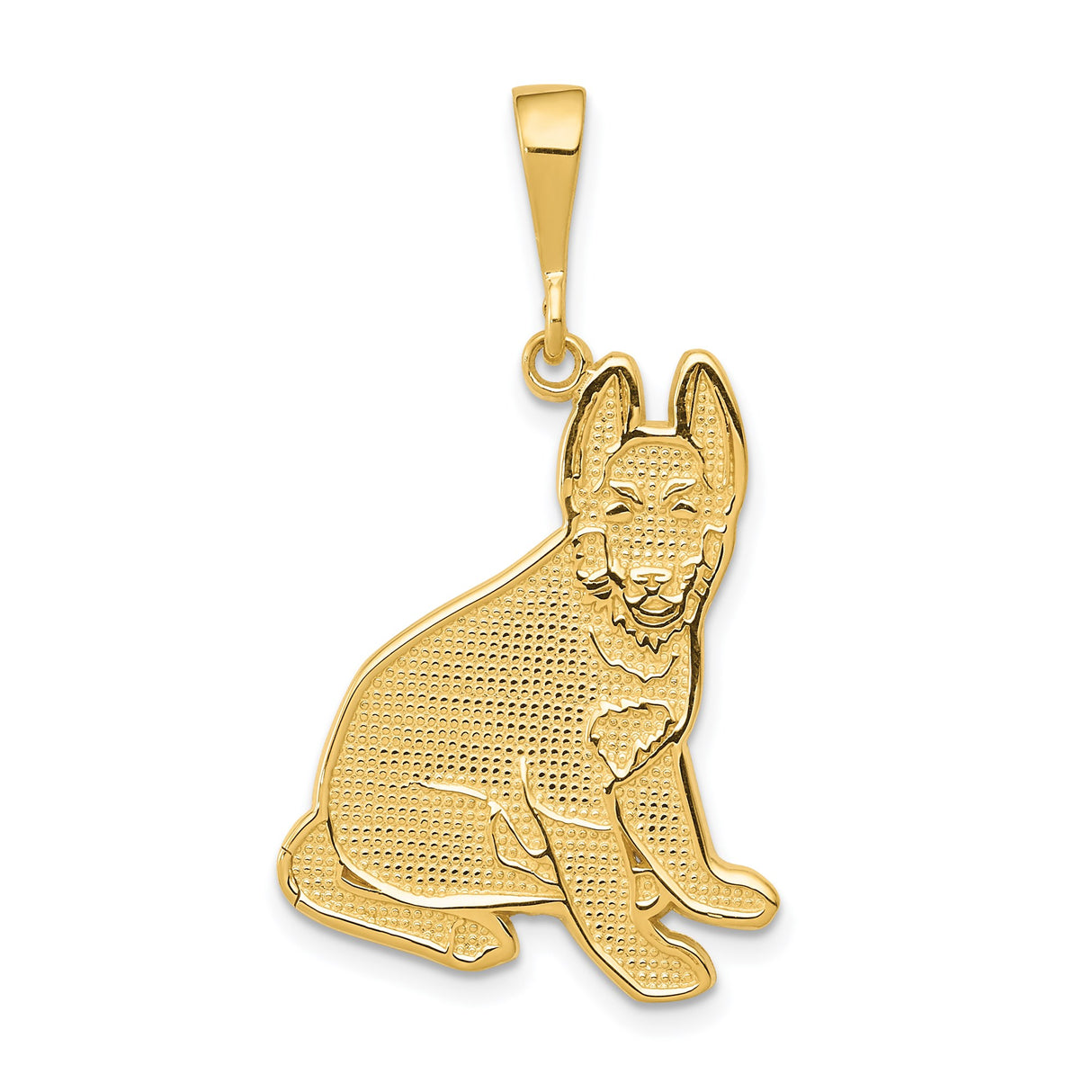 14k Yellow Gold German Shepherd Pendant, Realistic Sitting Dog Charm, Pet Memorial Jewelry