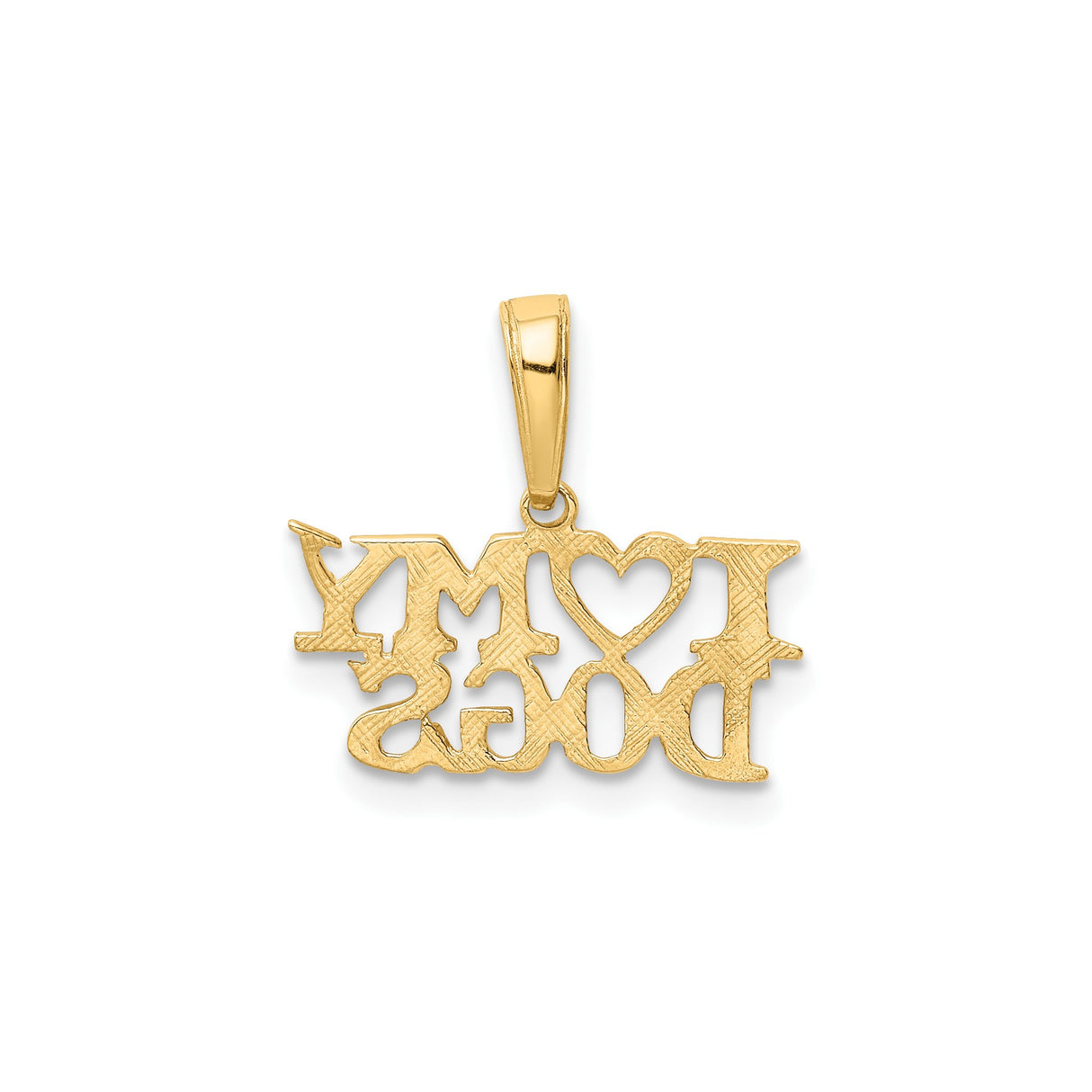 14k Yellow Gold Pendant with I Love My Dogs Lettering and Heart Charm, Unisex Dog Lover Jewelry