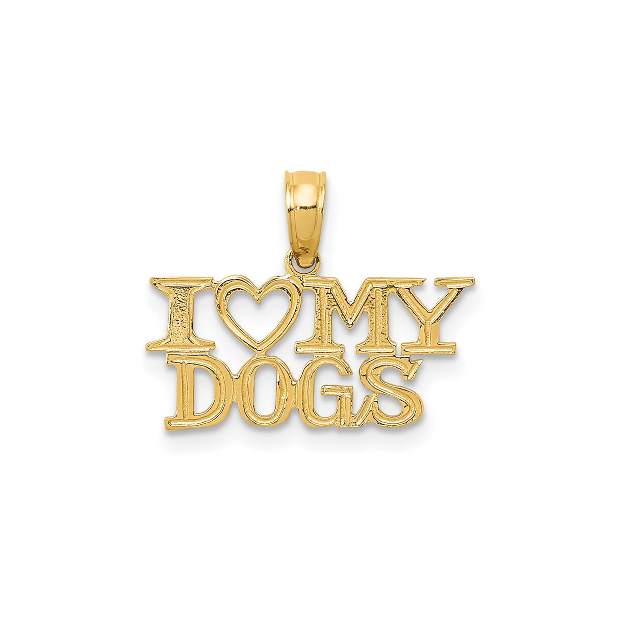14k Yellow Gold Pendant with I Love My Dogs Lettering and Heart Charm, Unisex Dog Lover Jewelry