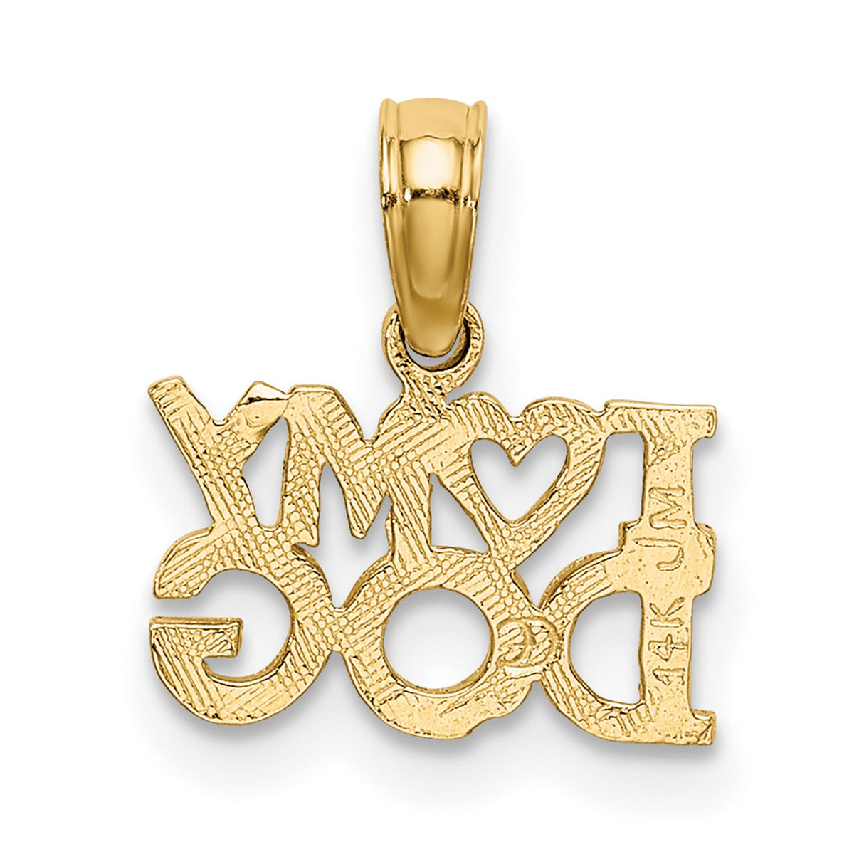 14k Yellow Gold Dog Pendant Charm with Heart Symbol, Pet Lover Animal Jewelry