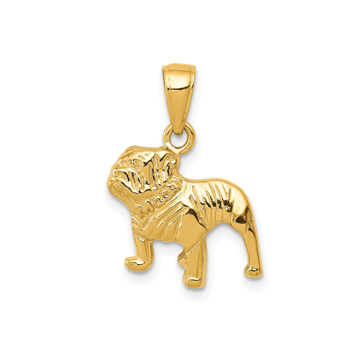 14k Yellow Gold Bulldog Pendant, Sculpted Dog Charm Symbolizing Loyalty and Strength
