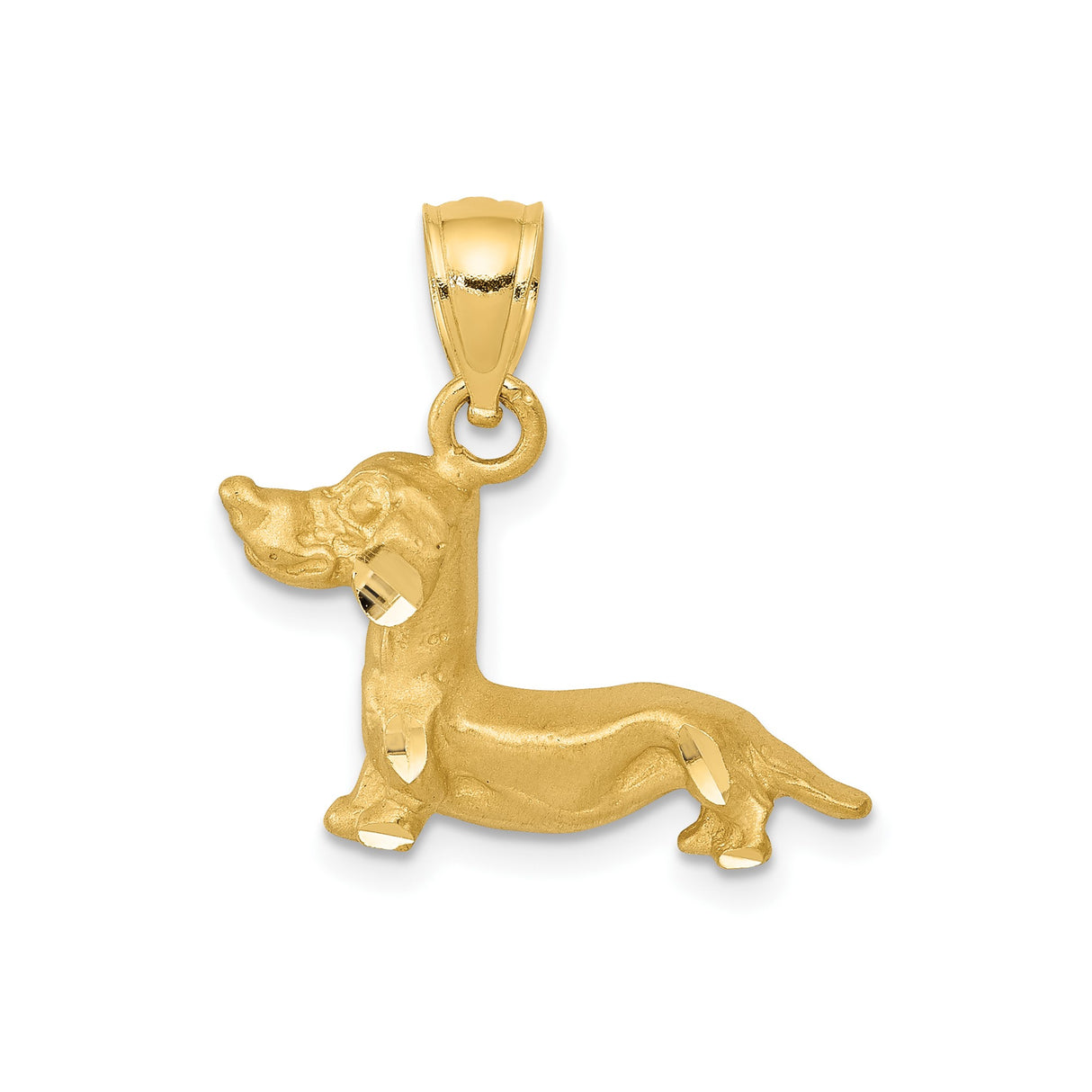 14k Yellow Gold Dachshund Dog Charm Pendant, Polished Animal Jewelry for Women or Unisex Wear
