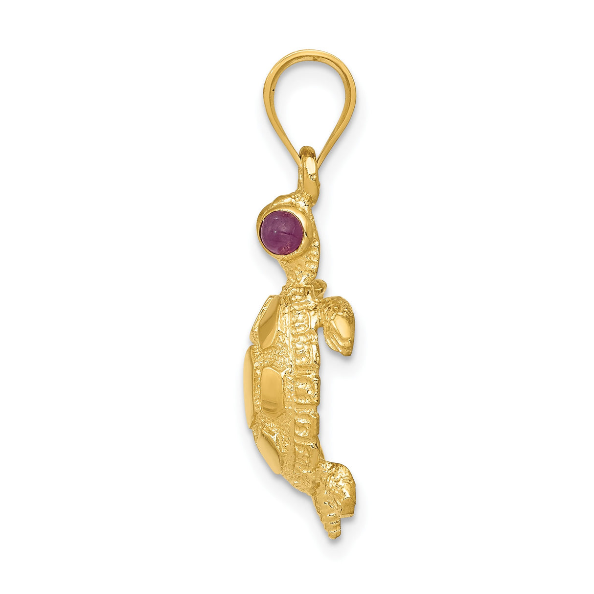 14k Yellow Gold Turtle Pendant with Ruby Eyes, Animal Totem Charm, Spiritual Nature Jewelry