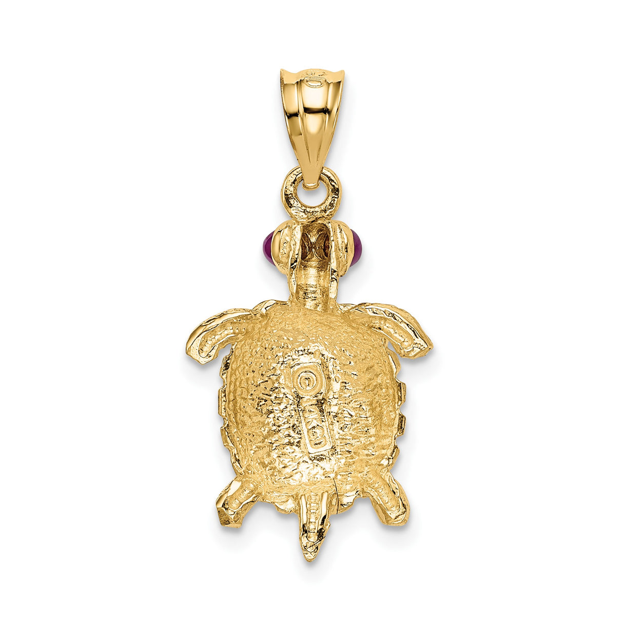14k Yellow Gold Turtle Pendant with Ruby Eyes, Animal Totem Charm, Spiritual Nature Jewelry