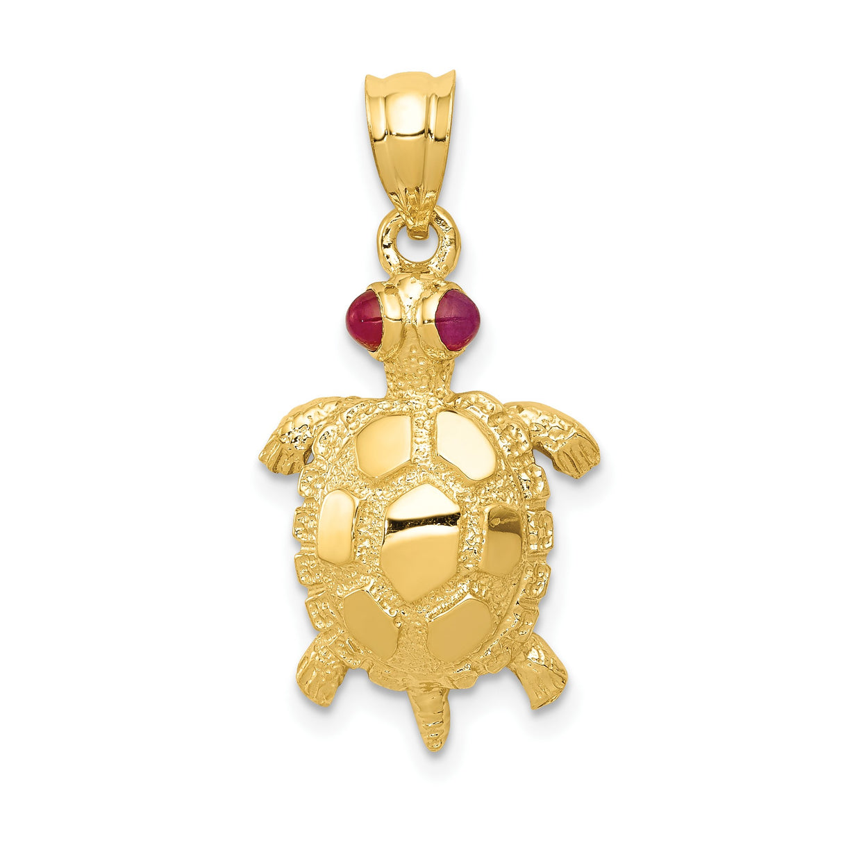 14k Yellow Gold Turtle Pendant with Ruby Eyes, Animal Totem Charm, Spiritual Nature Jewelry