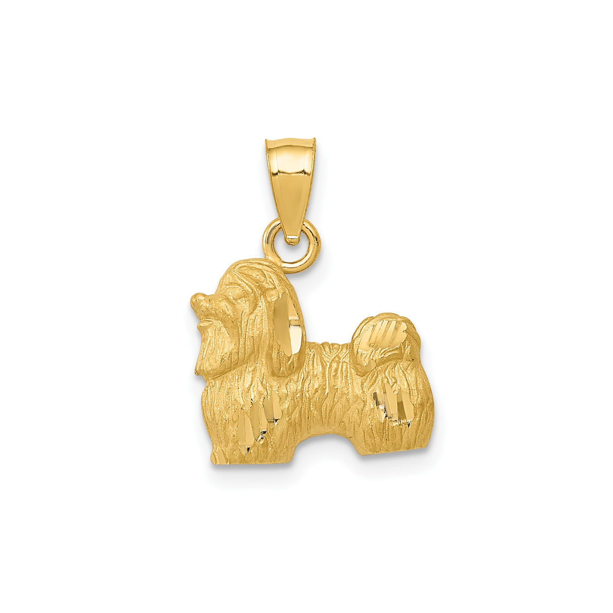 14k Yellow Gold Shih Tzu Pendant, Textured Dog Charm with Realistic Detail for Women or Unisex Wear