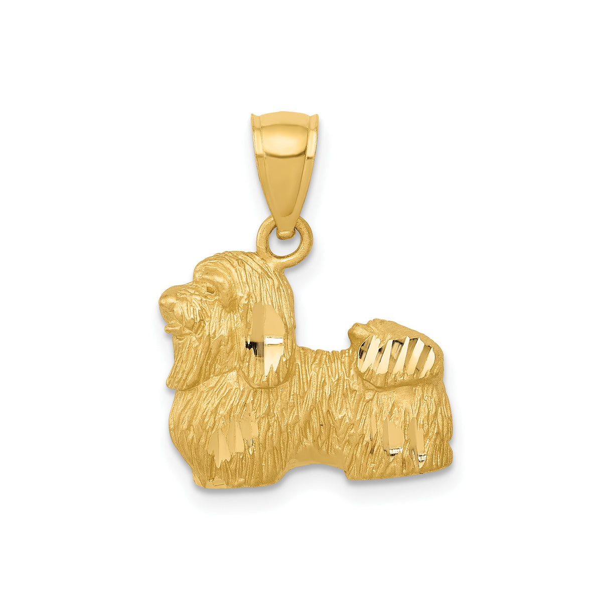 14k Yellow Gold Shih Tzu Dog Pendant, Textured Animal Charm, Loyalty & Companionship Symbol
