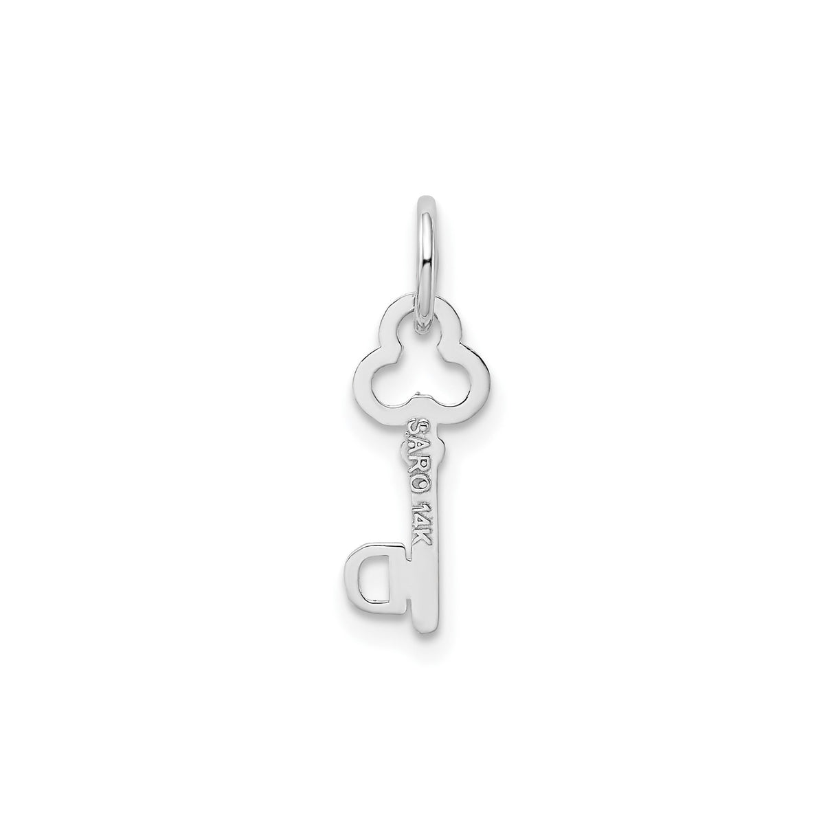 14k White Gold Key Pendant with Clover Top and Letter D Base, Monogram Charm